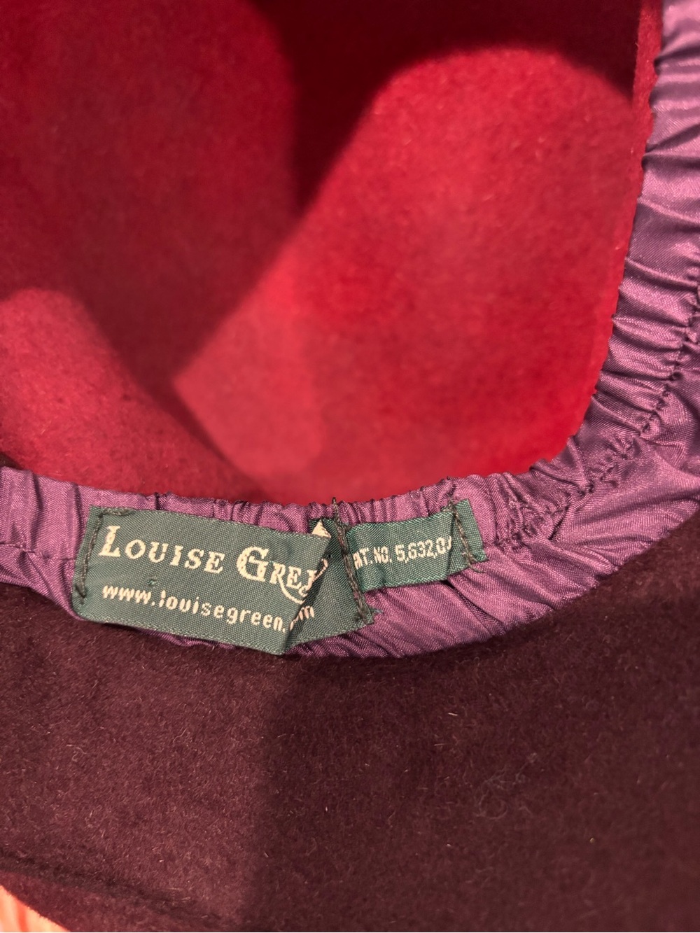 Louise Green Wool Felt Wide Brim Hat Burgundy Colorblock Satin Statement Derby - Picture 4 of 11